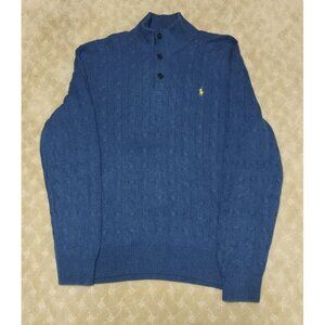 Vintage Polo Ralph Lauren Men's XL Cable Knit Sweater Blue Mock Neck Button
